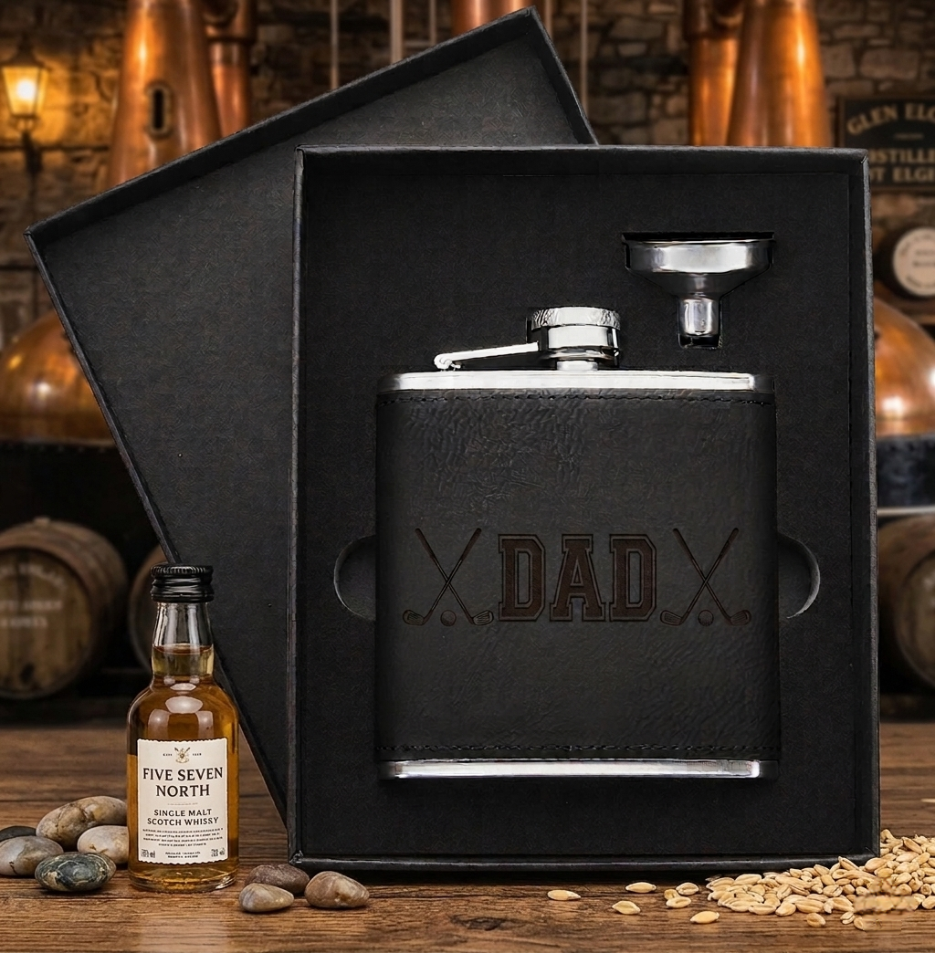 black to silver PU stainless steel hip flask