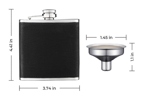 black to silver PU stainless steel hip flask